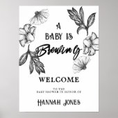 A baby brouwt Gothic Baby shower Skull & Flowers Poster (Voorkant)