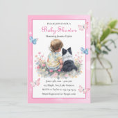 A Baby Girl and her Aussie Dog Baby Shower  Kaart (Staand voorkant)