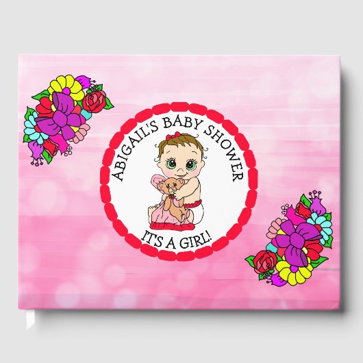 A Baby Girl en haar Teddy Bear Baby shower Guest B Gastenboek (Voorkant)