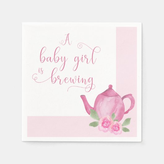 A Baby Girl is het brouwen van roze theepot Baby s Servet (Voorkant)
