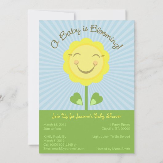 'A Baby is Blooming' Baby shower Uitnodiging - Bla (Voorkant)