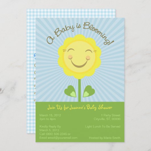 'A Baby is Blooming' Baby shower Uitnodiging - Bla (Voorkant / Achterkant)