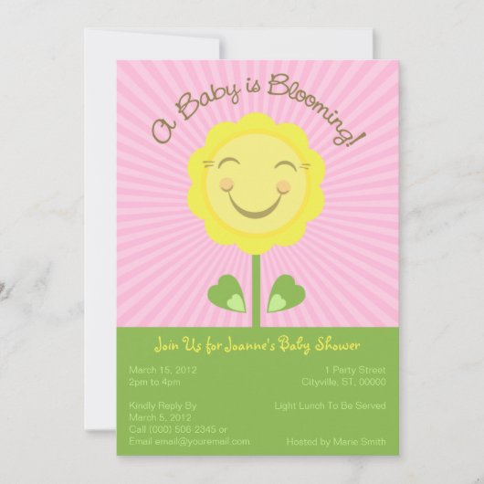 'A Baby is Blooming' Baby shower Uitnodiging - Roz (Voorkant)