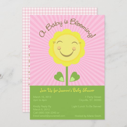 'A Baby is Blooming' Baby shower Uitnodiging - Roz (Voorkant / Achterkant)