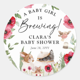 'A Baby is Brewing' Aftermiddagse thee-Baby shower Ronde Sticker
