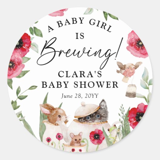 'A Baby is Brewing' Aftermiddagse thee-Baby shower Ronde Sticker (Voorkant)
