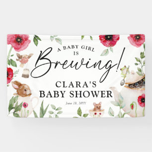'A Baby is Brewing' Aftermiddagse thee-Baby shower Spandoek