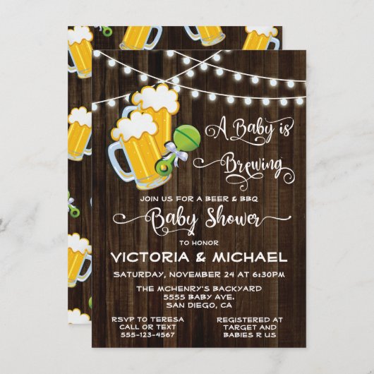 A Baby is Brewing Baby Shower Invitations Kaart (Voorkant / Achterkant)