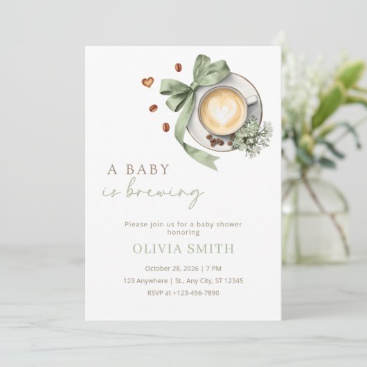 A Baby Is Brewing Baby Shower Uitnodiging Groen (Staand voorkant)