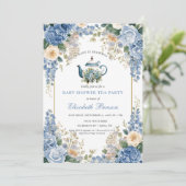 A Baby Is Brewing Blue Floral Shower Kaart (Staand voorkant)