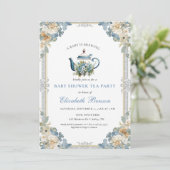 A Baby Is Brewing Blue Floral Shower Kaart (Staand voorkant)