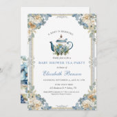 A Baby Is Brewing Blue Floral Shower Kaart (Voorkant / Achterkant)