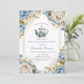 A Baby Is Brewing Blue Floral Shower Kaart (Staand voorkant)