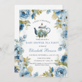 A Baby Is Brewing Blue Floral Shower Kaart (Voorkant / Achterkant)