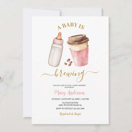 A Baby Is Brewing Coffee Baby Shower for girl Kaart (Voorkant)