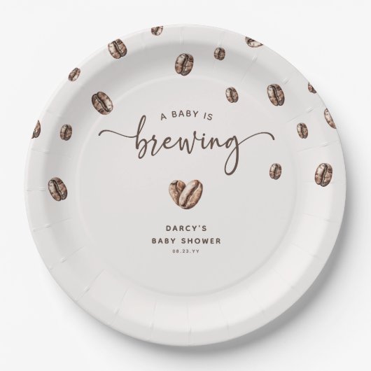'a Baby is Brewing' Coffee Baby Shower Papieren Bordje (Voorkant)