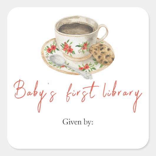 A baby is brewing coffee - baby's first library vierkante sticker (Voorkant)
