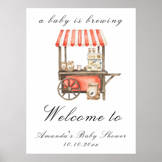 A Baby Is Brewing Coffee Cart Baby Shower Welcome Poster (Voorkant)
