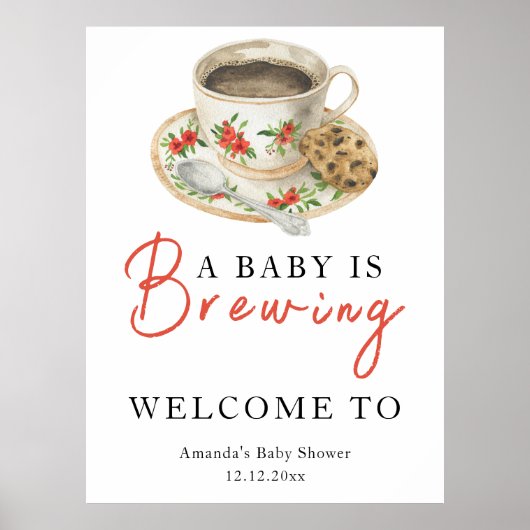 A baby is brewing coffee cup baby shower poster (Voorkant)