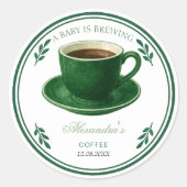 A Baby Is Brewing Coffee Cup Baby Shower Ronde Sticker (Voorkant)