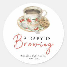 A Baby Is Brewing Coffee Cup Baby Shower Ronde Sticker