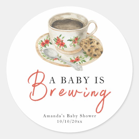 A Baby Is Brewing Coffee Cup Baby Shower Ronde Sticker (Voorkant)