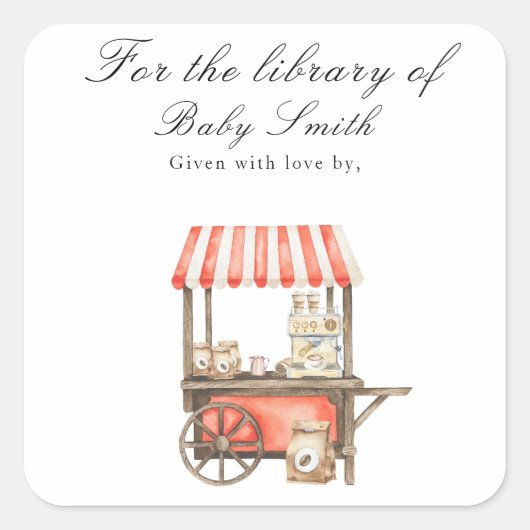 A baby is brewing coffee - for the library of vierkante sticker (Voorkant)