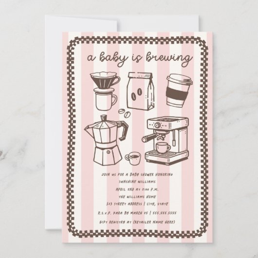 A Baby Is Brewing Coffee Pink Girl Baby Shower Kaart (Voorkant)