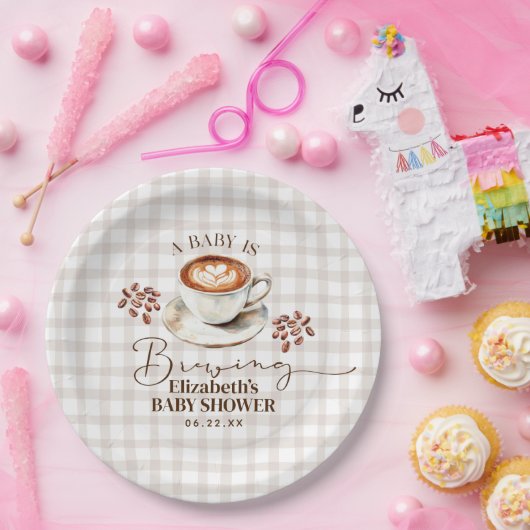 A Baby is Brewing Coffee Theme Baby Shower Papieren Bordje (Feest)