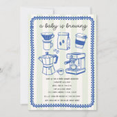 A Baby Is Brewing Doodle Boy Blue Baby Shower Kaart (Voorkant)
