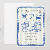 A Baby Is Brewing Doodle Boy Blue Baby Shower Kaart (Voorkant / Achterkant)
