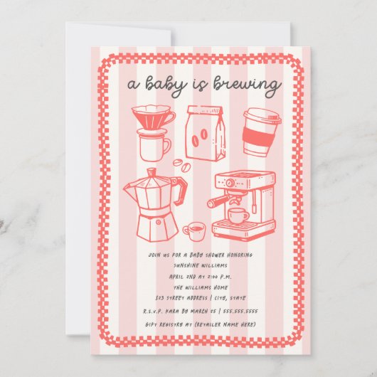 A Baby Is Brewing Doodle Girl Pink Baby Shower Kaart (Voorkant)