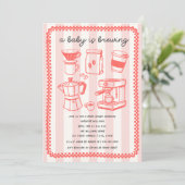 A Baby Is Brewing Doodle Girl Pink Baby Shower Kaart (Staand voorkant)