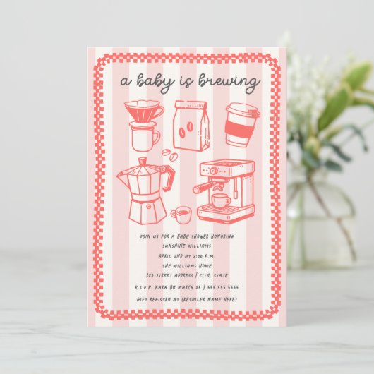 A Baby Is Brewing Doodle Girl Pink Baby Shower Kaart (Staand voorkant)