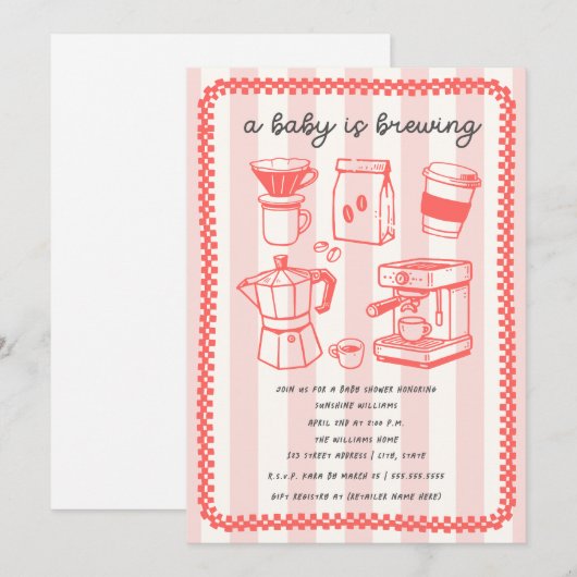 A Baby Is Brewing Doodle Girl Pink Baby Shower Kaart (Voorkant / Achterkant)