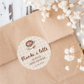 A Baby is Brewing Gingham Coffee Baby Shower Favor Ronde Sticker