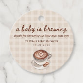 A Baby is Brewing Gingham Coffee Baby Shower Gift Bedankjes Labels (Voorkant)