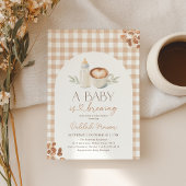 A Baby is Brewing Gingham Coffee Baby Shower Kaart