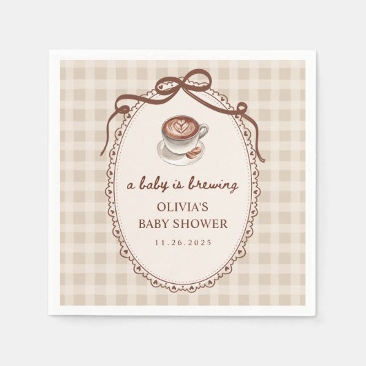 A Baby is Brewing Gingham Coffee Baby Shower Servet (Voorkant)