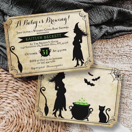 "A Baby is Brewing"  Halloween Baby shower Kaart