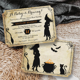 "A Baby is Brewing"  Halloween Baby shower Kaart