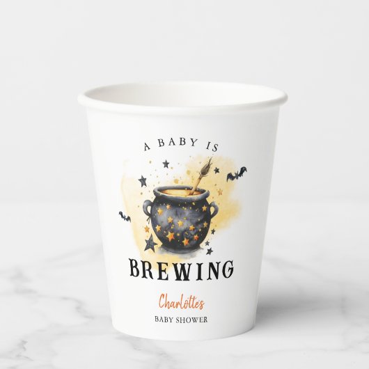 A Baby is Brewing Halloween Cauldron Baby Shower Papieren Bekers (Voorkant)