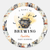 A Baby is Brewing Halloween Cauldron Baby Shower Ronde Sticker (Voorkant)