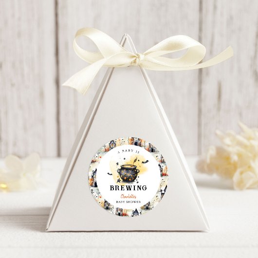 A Baby is Brewing Halloween Cauldron Baby Shower Ronde Sticker