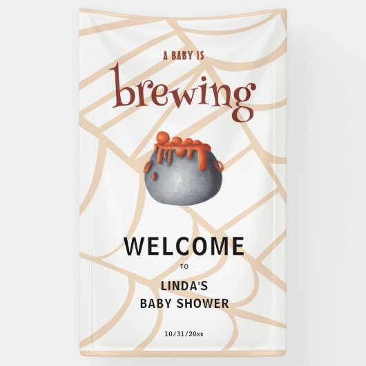 A Baby is Brewing Halloween Welcome Baby Shower Spandoek (Verticaal)