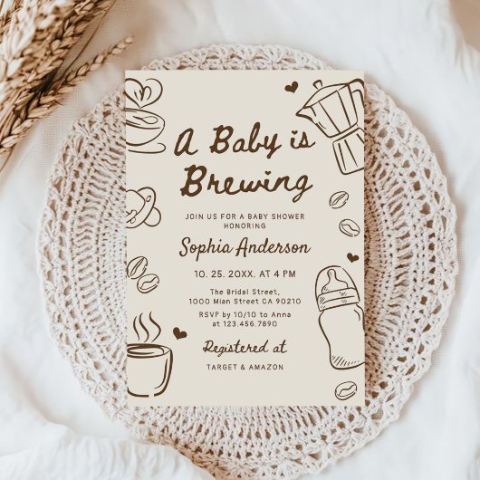 A Baby is Brewing Hand Drawn Coffee Baby Shower Kaart