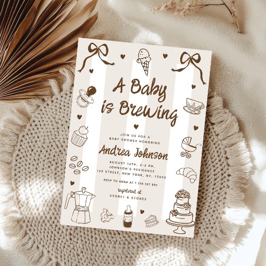 A Baby is Brewing Hand Drawn French Baby Shower Kaart