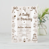 A Baby is Brewing Hand Drawn French Baby Shower Kaart (Staand voorkant)
