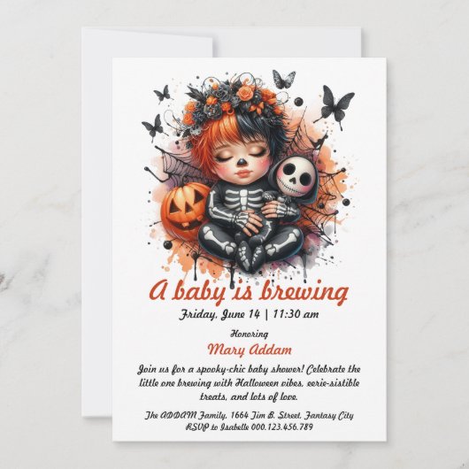 A Baby is Brewing, Orange Halloween Baby Shower Kaart (Voorkant)