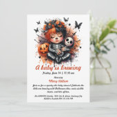 A Baby is Brewing, Orange Halloween Baby Shower Kaart (Staand voorkant)